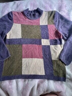 Vintage Alfred Dunner Winter Holiday Patchwork Sweater Size M